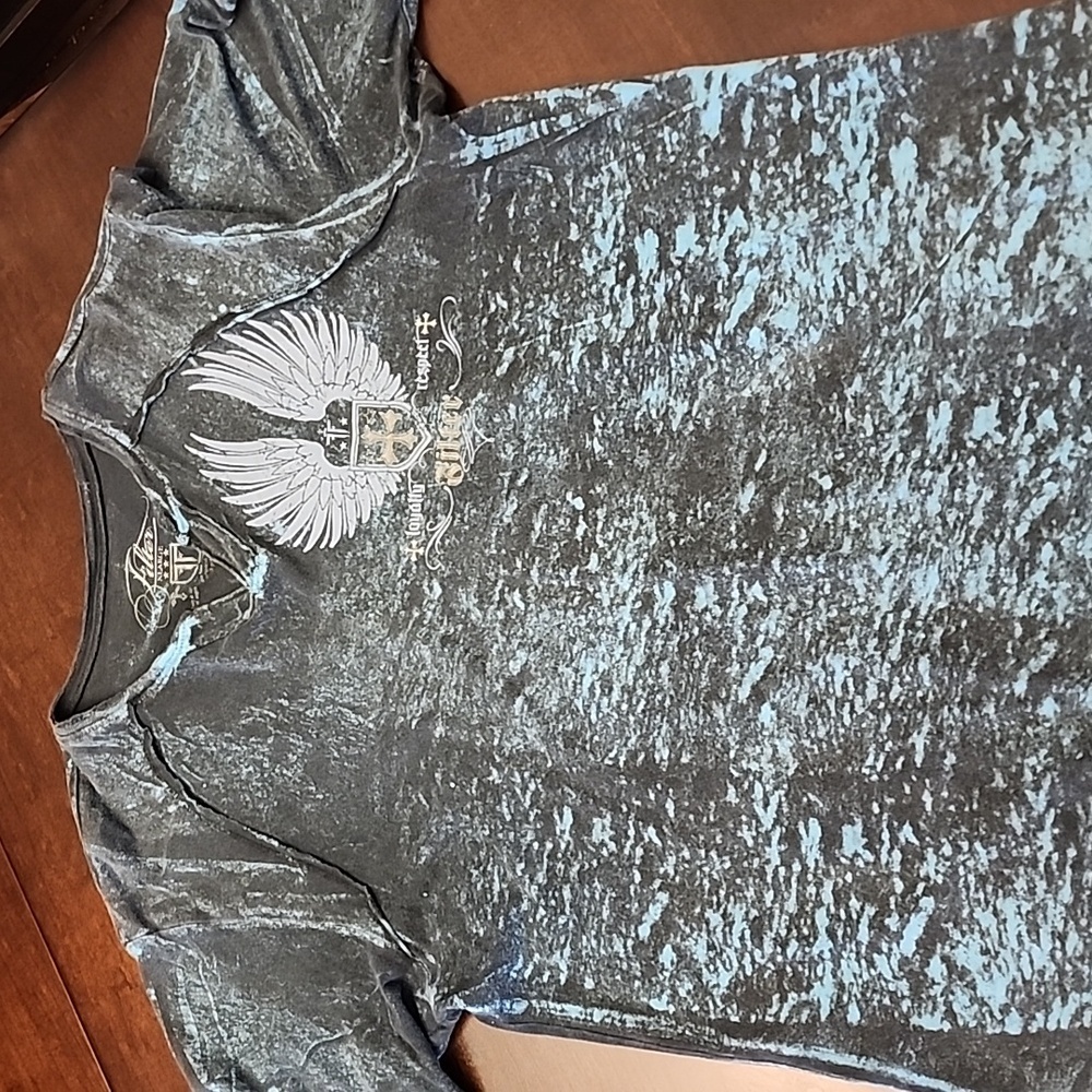 Filter Distressed T-shirt XLARGE Yeal Blue Black